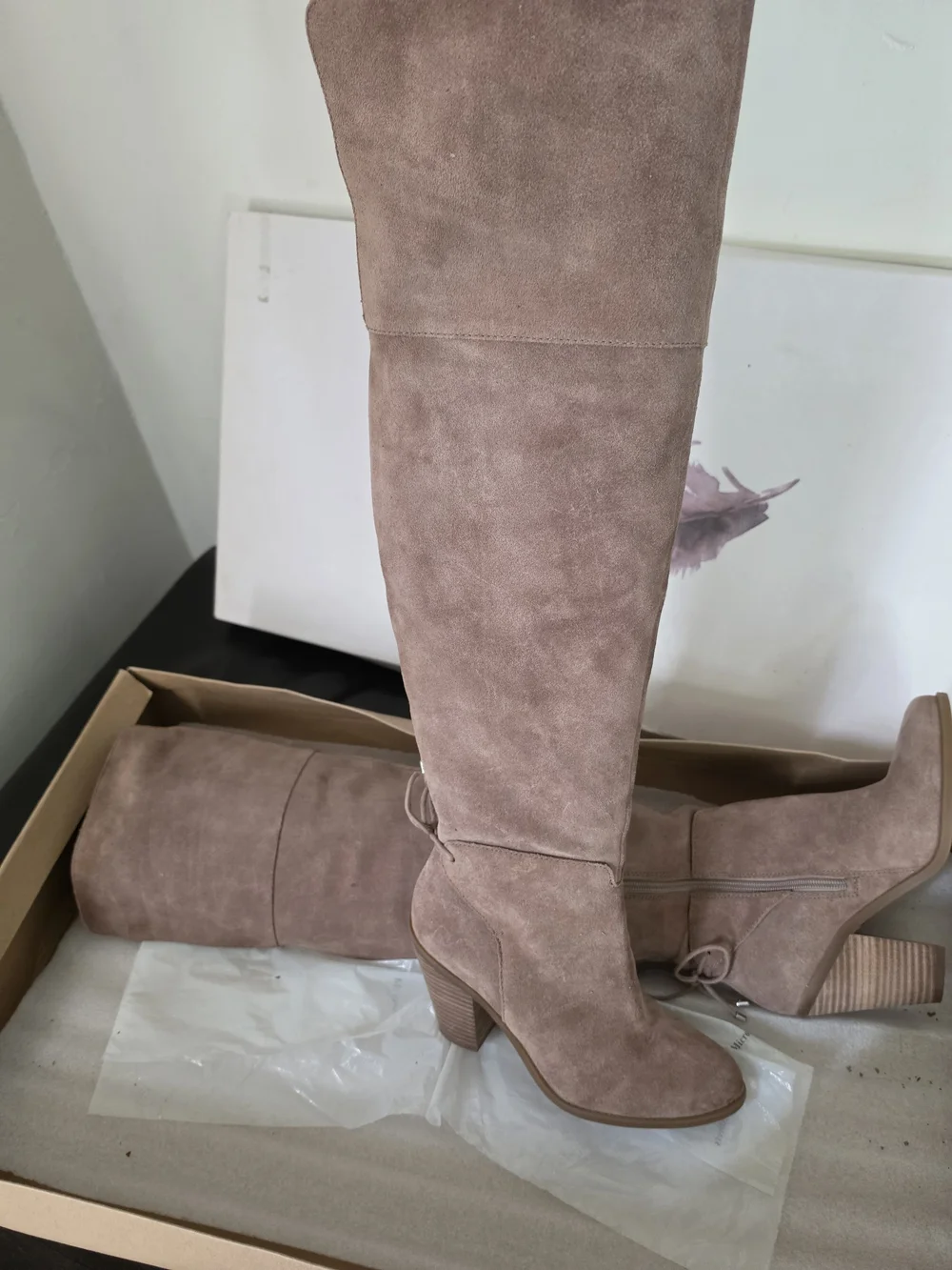 Jessica Simpson Taupe Suede Knee-High Block Heel Boots